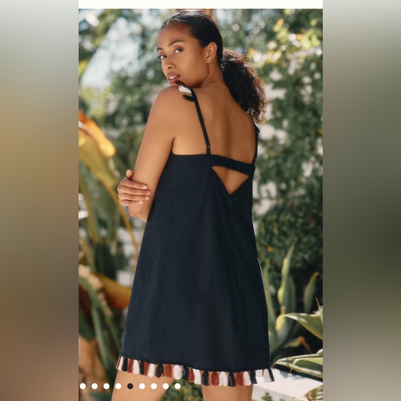 NWT ANTHROPOLOGIE The Hartley Shift Mini Dress black fringe medium $98 - Picture 2 of 6